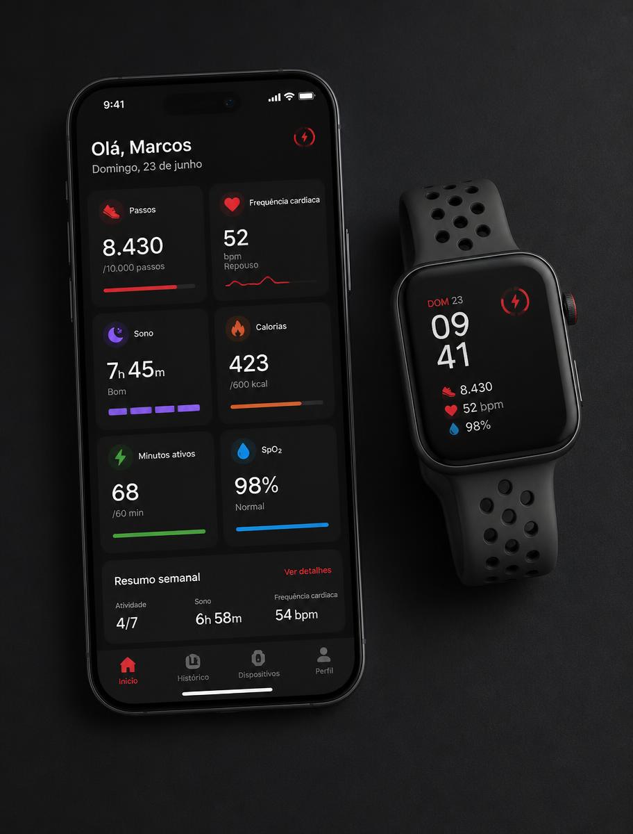 Painel de parâmetros de saúde sincronizados com smartwatch